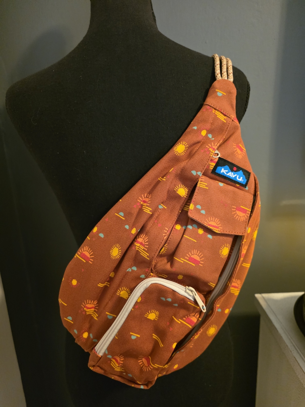 Kavu Rust Orange Sun Motif Sling Belt Bag